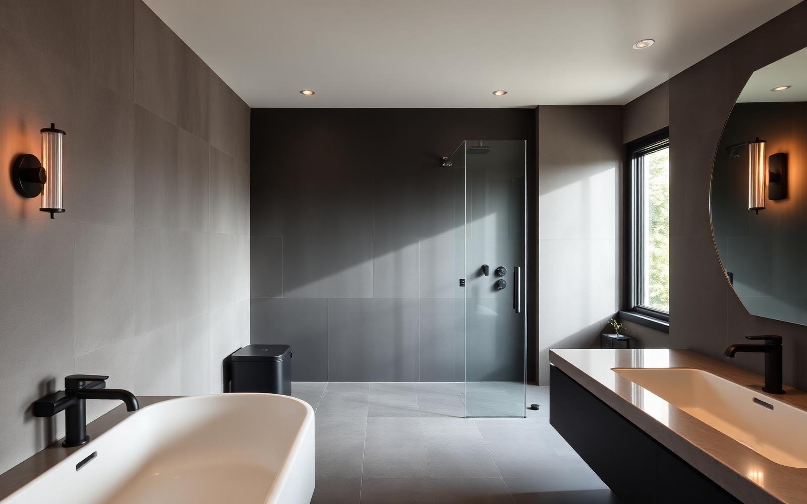 Modernes Designbad mit matten schwarzen Armaturen